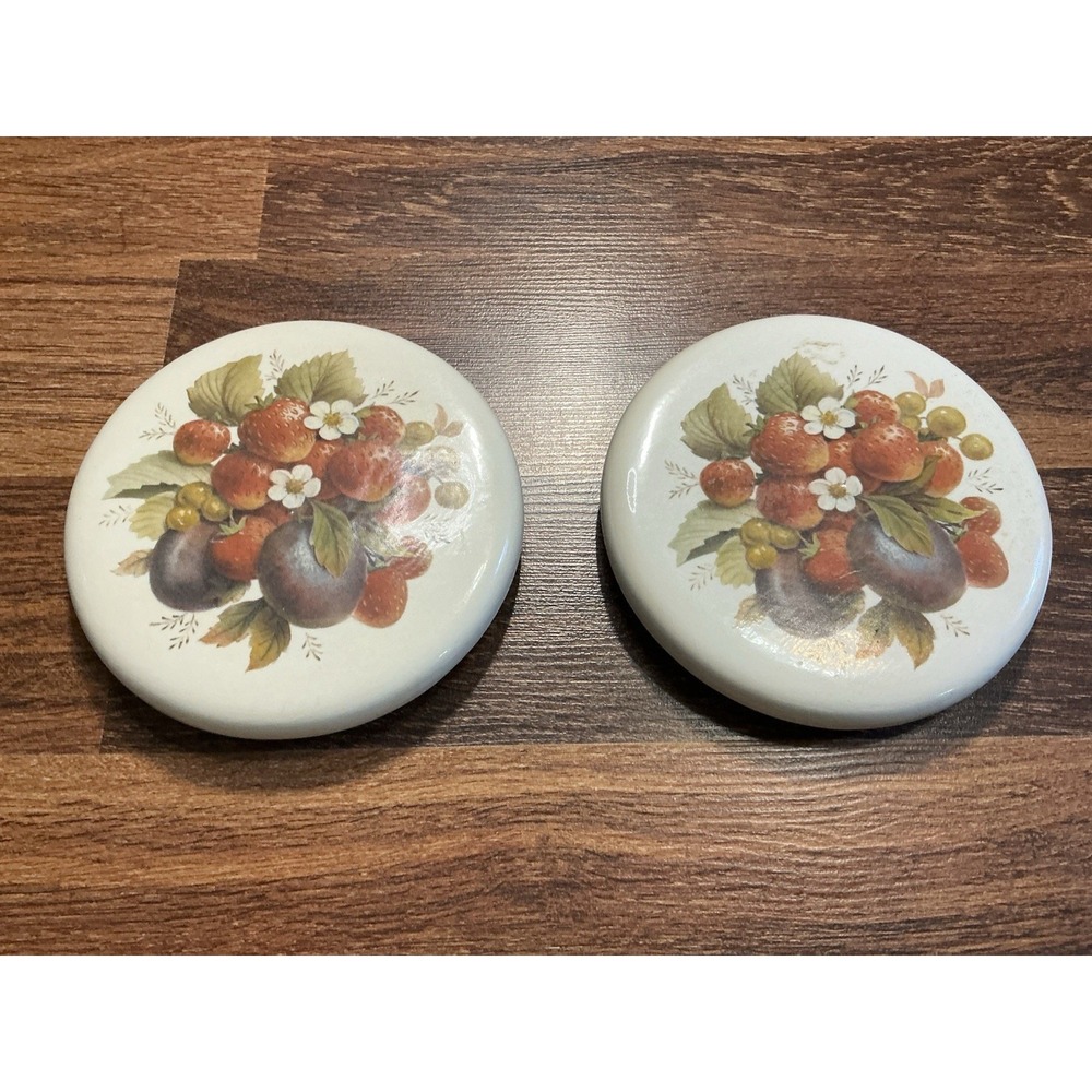 2pc Ceramic Heat Trivet Hot Plate Strawberries Grapes & Plums Kitchen Decor